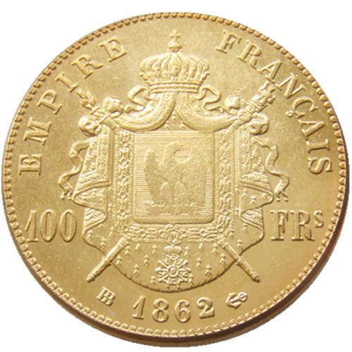France 1862 B - 1869 B 5pcs Napoleon III 100 Francs Gold Plated Copy Coin