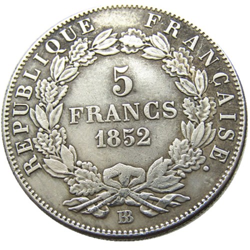 France 1852B 5 Francs Silver Plated Copy Coins