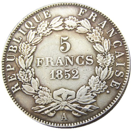France 1852A 5 Francs Silver Plated Copy Coins