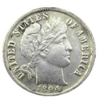 US 1894 P/S/O Barber Dime Silver Plated Copy Coin
