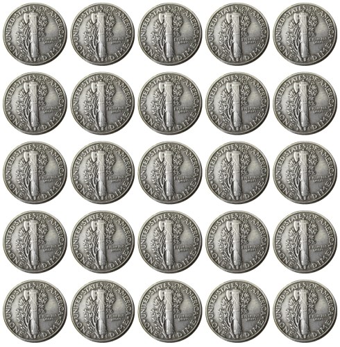US 1916-1945 S 25PCS Mercury Head Ten Cents(Dimes) Silver Plated Copy Coin