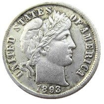 US 1893 P/S/O Barber Dime Silver Plated Copy Coin