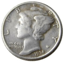 US 1934 P/D Mercury Dime Silver Plated Copy Coin