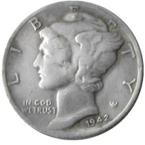US 1942 P/S/D Mercury Dime Silver Plated Copy Coin US 1942 P/S/D Mercury Dime Silver Plated Copy Coin