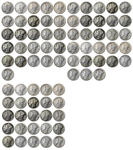 US 1916-1945 PSD 79PCS Mercury Head Ten Cents(Dimes) Silver Plated Copy Coin