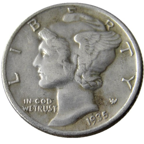 US 1935 P/S/D Mercury Dime Silver Plated Copy Coin