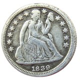 US 1839 P/S Liberty Seated Dime Silver Plated Copy Coin