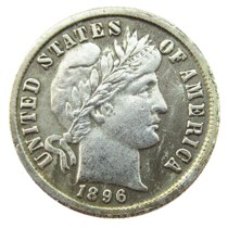 US 1896 P/S/O Barber Dime Silver Plated Copy Coin