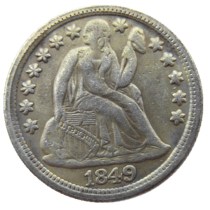 US 1849 P/S Liberty Seated Dime Silver Plated Copy Coin