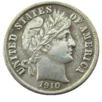 US 1910 P/S Barber Dime Silver Plated Copy Coin
