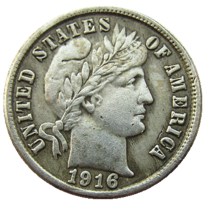 US 1916 P/S Barber Dime Silver Plated Copy Coin
