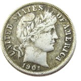 US 1901 P/S/O Barber Dime Silver Plated Copy Coin