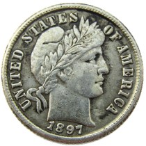 US 1897 P/S/O Barber Dime Silver Plated Copy Coin US 1897 P/S/O Barber Dime Silver Plated Copy Coin