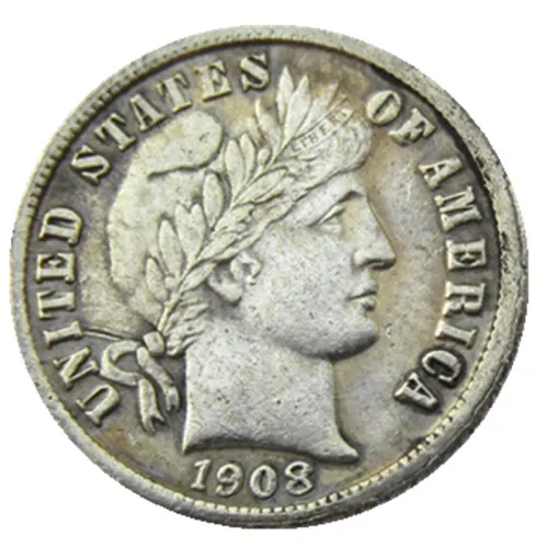 US 1908 P/S/O Barber Dime Silver Plated Copy Coin