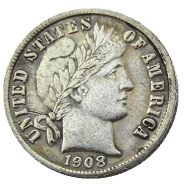 US 1908 P/S/O Barber Dime Silver Plated Copy Coin