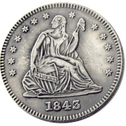 US 1843 P/O SEATED LIBERTY QUARTER DOLLARS Silver Plated Coins COPY