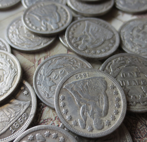 US A Set Of(1838-1881)PS 50pcs Liberty Seated Dime Silver Plated Copy Coin