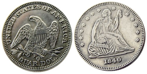 US 1840P/O SEATED LIBERTY QUARTER DOLLARS Silver Plated Coins COPY
