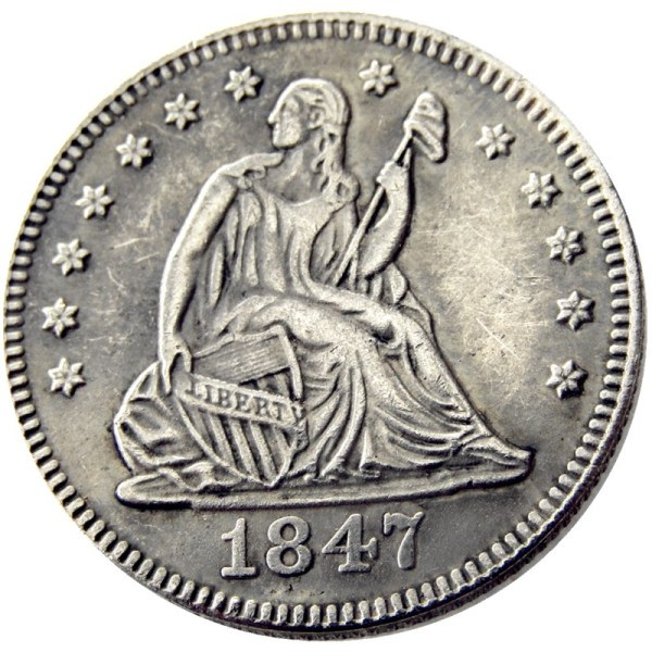 US 1847 P/O SEATED LIBERTY QUARTER DOLLARS Silver Plated Coins COPY