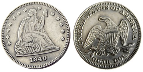 US 1840P/O SEATED LIBERTY QUARTER DOLLARS Silver Plated Coins COPY