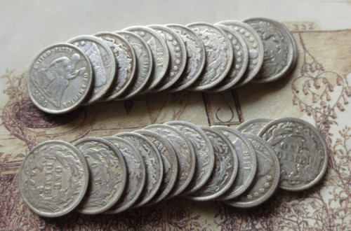US A Set Of(1838-1881)PS 50pcs Liberty Seated Dime Silver Plated Copy Coin