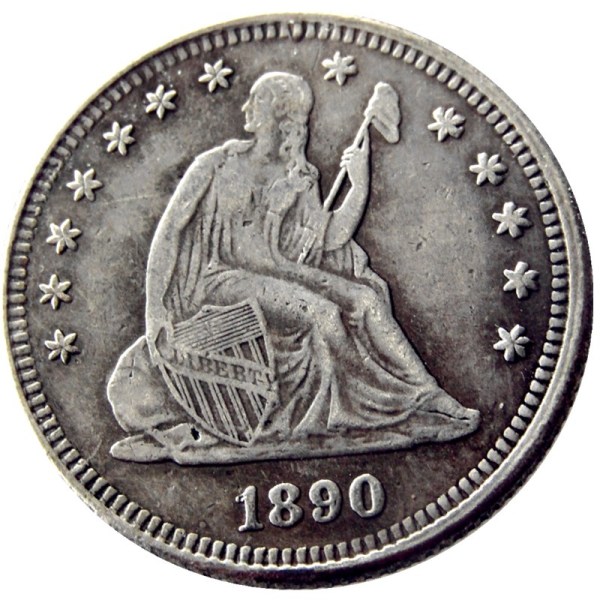 US 1890 SEATED LIBERTY QUARTER DOLLARS With Motto Silver Plated Coins COPY