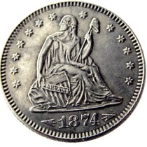 US 1874 P/S SEATED LIBERTY QUARTER DOLLARS With Motto Silver Plated Coins COPY