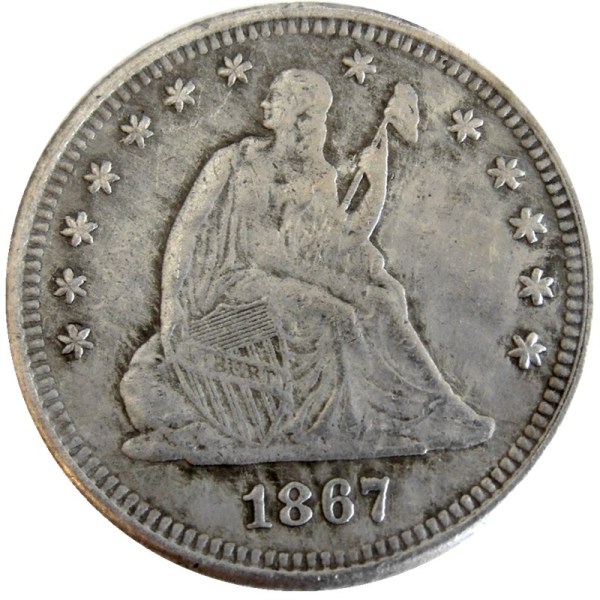 US 1867 P/S SEATED LIBERTY QUARTER DOLLARS With Motto Silver Plated Coins COPY