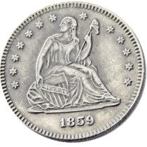 US 1859 P/O/S SEATED LIBERTY QUARTER DOLLARS Silver Plated Coins COPY