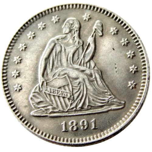 US 1891 P/O/S SEATED LIBERTY QUARTER DOLLARS With Motto Silver Plated Coins COPY