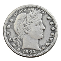 US 1892 P/S/O Barber Quarter Dollar Silver Plated Coins COPY US 1892 P/S/O Barber Quarter Dollar Silver Plated Coins COPY