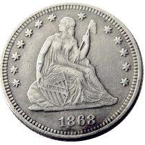 US 1868 P/S SEATED LIBERTY QUARTER DOLLARS With Motto Silver Plated Coins COPY