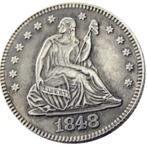 US 1848 SEATED LIBERTY QUARTER DOLLARS Silver Plated Coins COPY