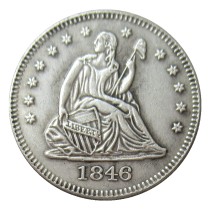 US 1846 SEATED LIBERTY QUARTER DOLLARS Silver Plated Coins COPY US 1846 SEATED LIBERTY QUARTER DOLLARS Silver Plated Coins COPY
