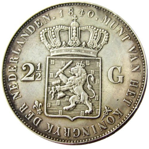 1840 Netherlands 2.5 Gulden Silver Plated Copy Coin