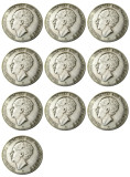 Netherlands,A Set Of(1929-1943) 10pcs 2 1/2 Gulden Wilhelmina Silver Plated Copy Coin