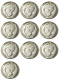 Netherlands,A Set Of(1929-1943) 10pcs 2 1/2 Gulden Wilhelmina Silver Plated Copy Coin