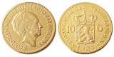 Netherlands, A Set Of(1925-1933) 5pcs Wilhelmina I, 10 Gulden Gold Plated Copy Coin