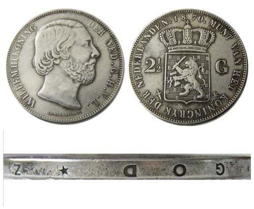 Netherlands 2 1/2 Gulden 1870 Willem lll Silver Plated Copy Decorative Coin