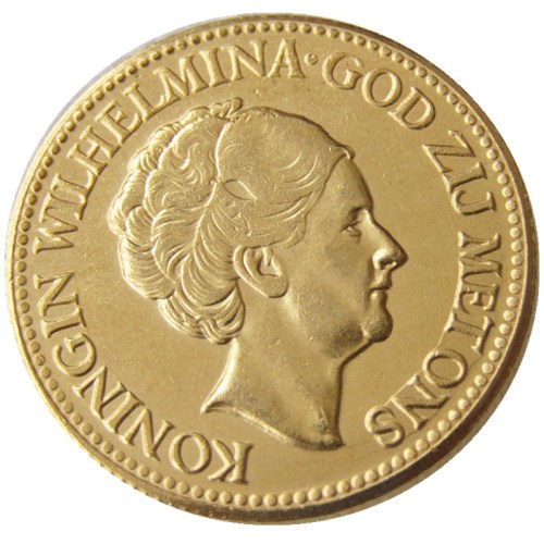 Netherlands 1927 Wilhelmina I, 10 Gulden Gold Plated Copy Coin