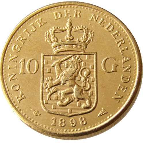 Netherlands, Wilhelmina I, 10 Gulden, 1898 Gold Plated Copy Coin