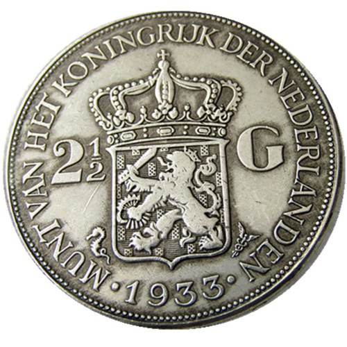 Netherlands 2 1/2 Gulden 1933 Wilhelmina Silver Plated Copy Coin