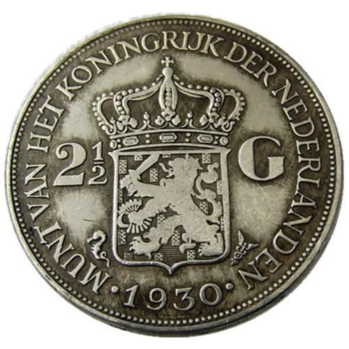 Netherlands 2 1/2 Gulden 1930 Wilhelmina Silver Plated Copy Coin