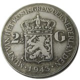 Netherlands 2 1/2 Gulden 1943 Wilhelmina Silver Plated Copy Coin