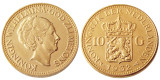 Netherlands, A Set Of(1925-1933) 5pcs Wilhelmina I, 10 Gulden Gold Plated Copy Coin