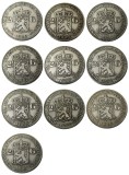 Netherlands,A Set Of(1929-1943) 10pcs 2 1/2 Gulden Wilhelmina Silver Plated Copy Coin