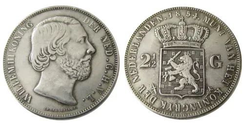 Netherlands 2 1/2 Gulden 1854 Willem lll Silver Plated Copy Decorative Coin