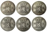 Netherlands,A set of 1852-1873 6pcs 2 1/2 Gulden Willem lll Silver Plated Copy Decorative Coin