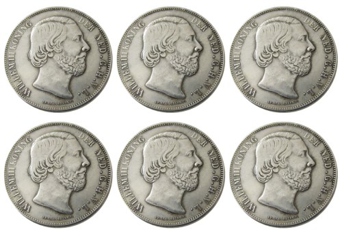 Netherlands,A set of 1852-1873 6pcs 2 1/2 Gulden Willem lll Silver Plated Copy Decorative Coin