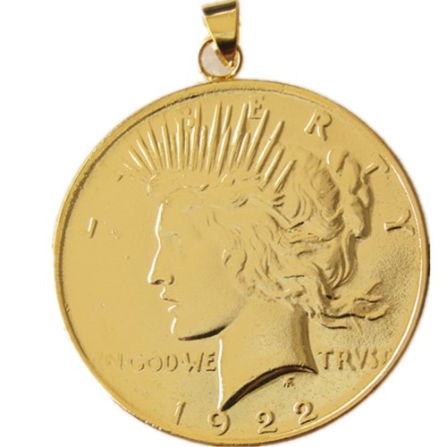 P(18)Coin Pendant Peace Dollar 1922 Two Heads Necklace Gold Plated Coin Fashion Jewelry